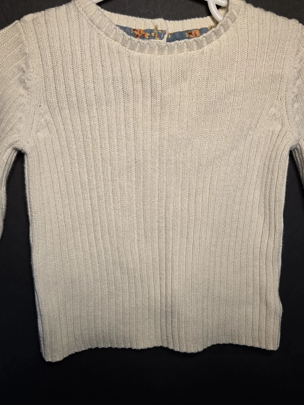 Cynthia Rowley Ivory Ribbed Knit Crewneck Sweater